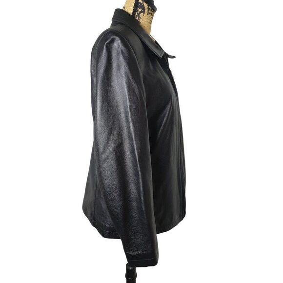 Whet Blu Black Leather Jacket Lg Genuine A-Line Soft Leather Sporty Jacket Lg - Picture 3 of 6